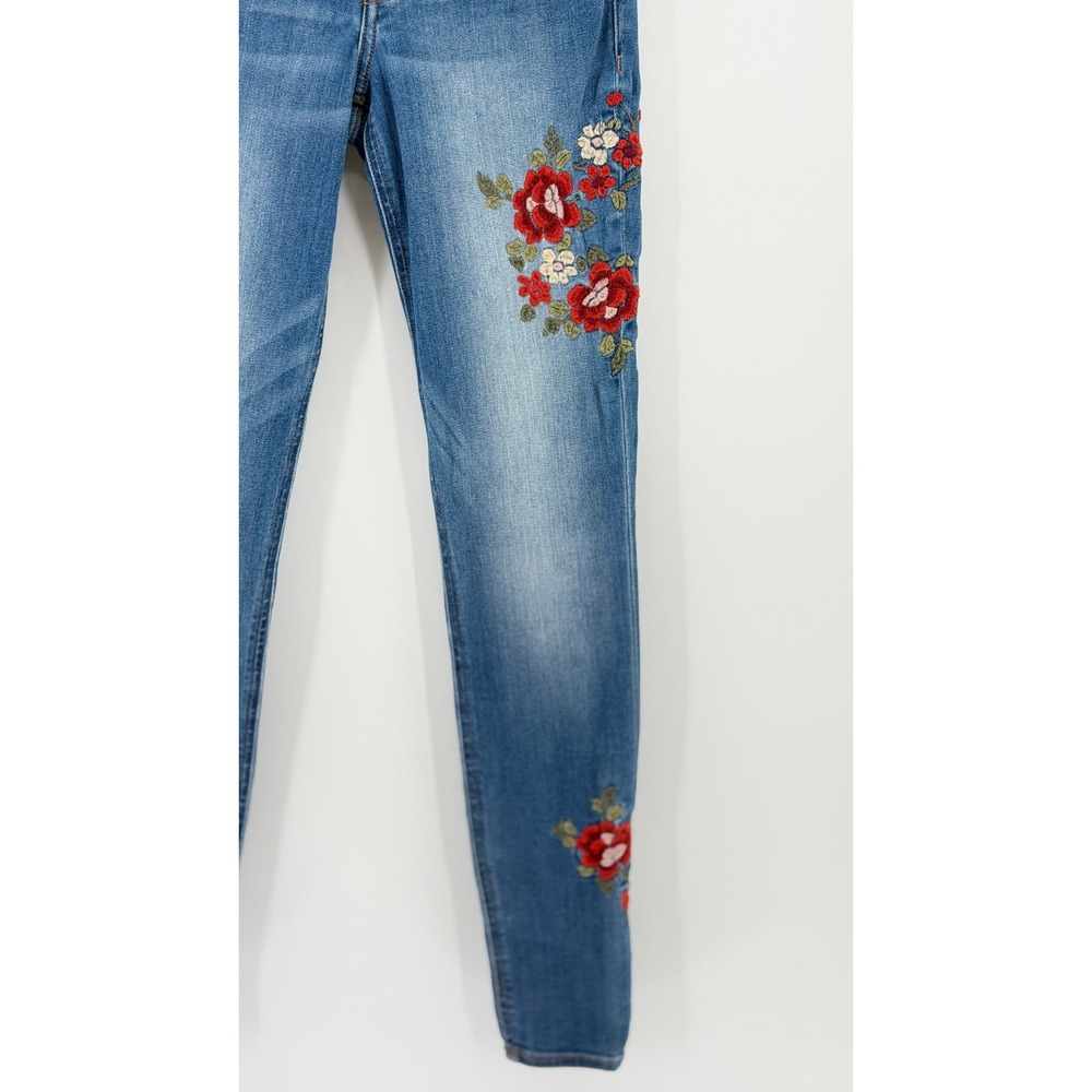 Express High Rise Floral Embroidered Jegging Jeans Medium Wash Stretch Size 0R - Picture 3 of 6